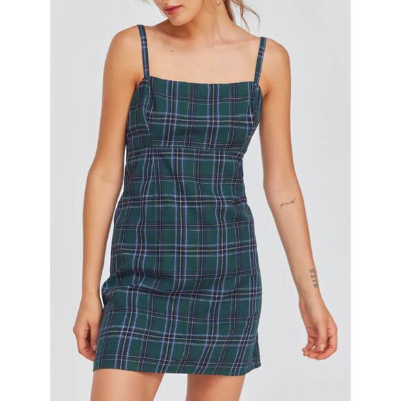 Urban Outfitters Dress Babydoll Green Plaid Mini Academia Preppy Y2K School Girl - Picture 2 of 9